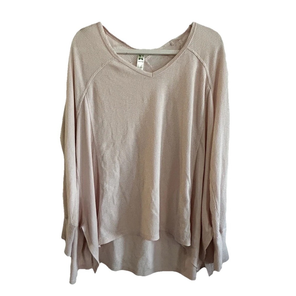 Green Tea Shirt Womens XXL Light Pink Waffle Knit Thermal LS Sharkbite Hem